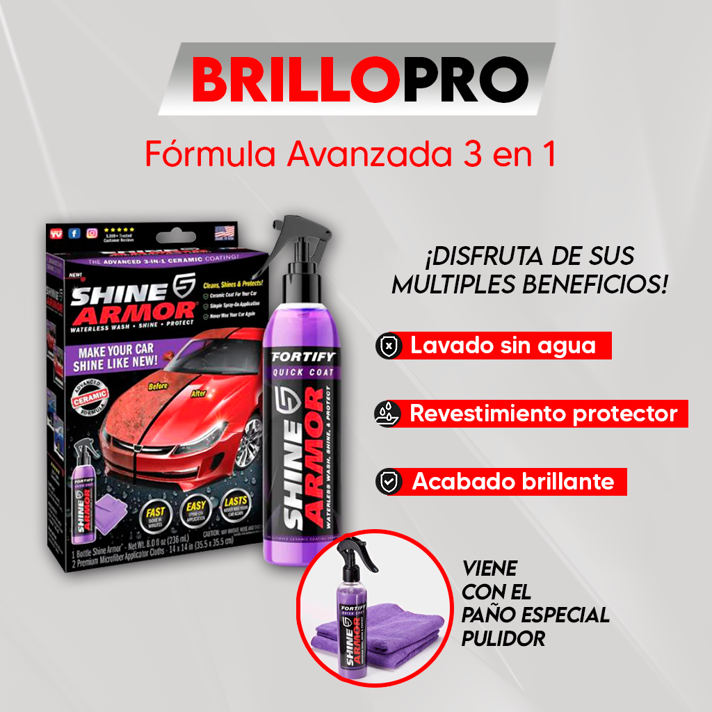 BrilloPro™ Limpia, protege y da brillo espejo en minutos + Incluye paño GRATIS